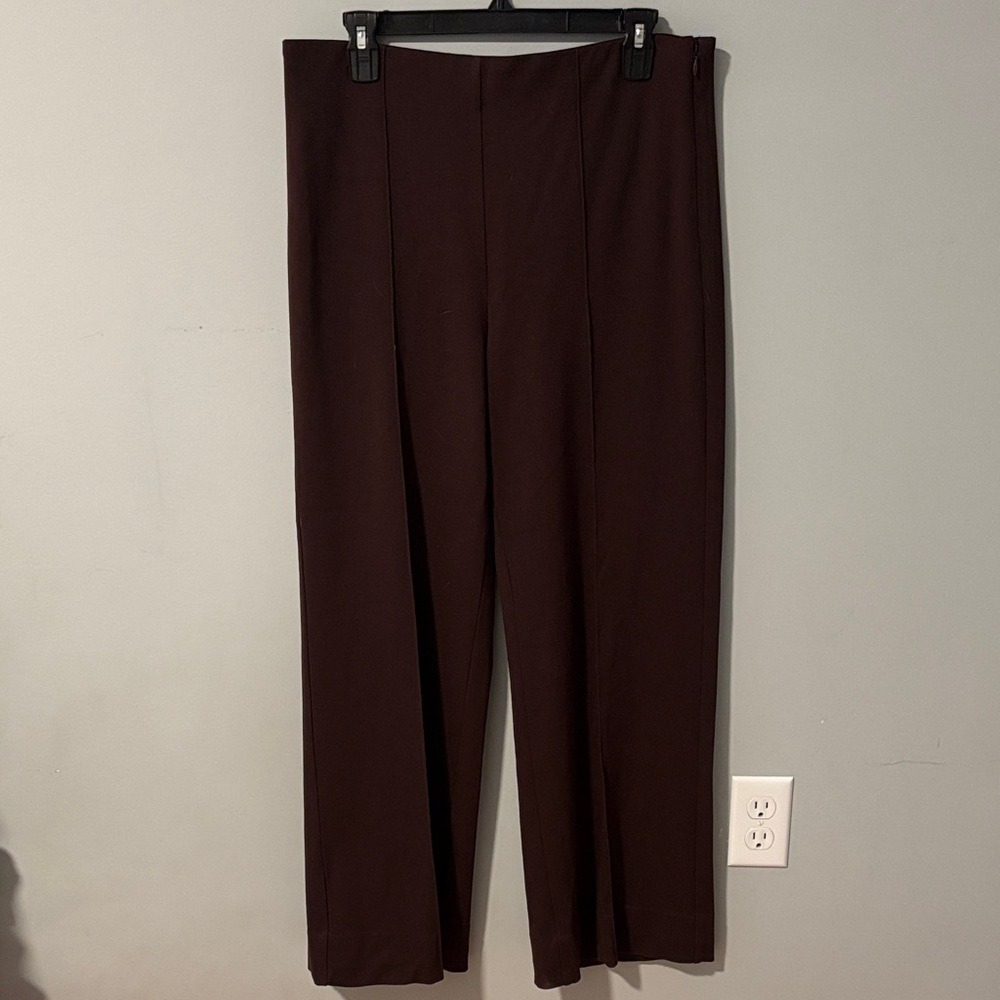 Ann Taylor Brown Wide Leg Pintuck Side Zip Dress Pants size 12 Business Casual